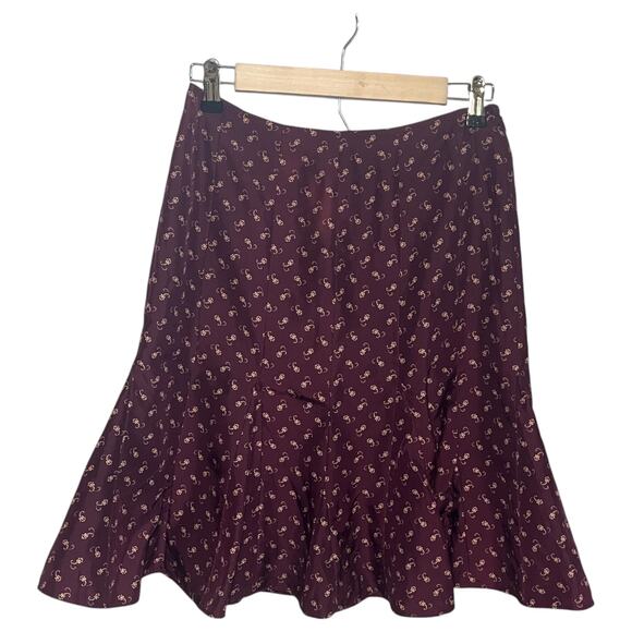 Gap VTG Vintage 100% Silk Flared Knee Length Floral Skirt Burgundy Size 2 - Picture 2 of 6